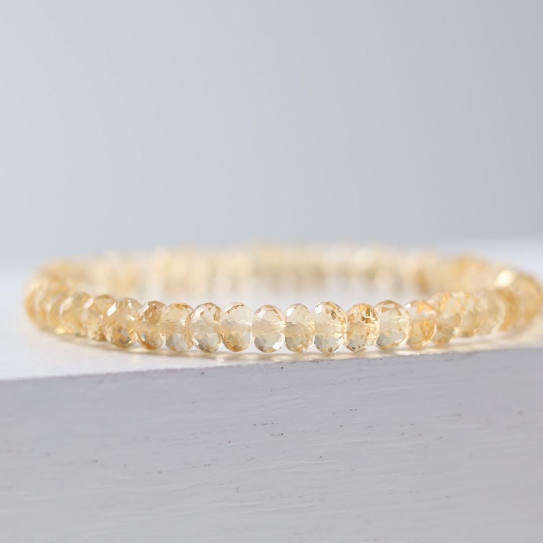 Natural Citrine Bracelet Stretch 6mm Simple Gold Filled Beaded Elastic Jewelry Everyday November Birthstone Birthday Gift Mom Grandma Wife