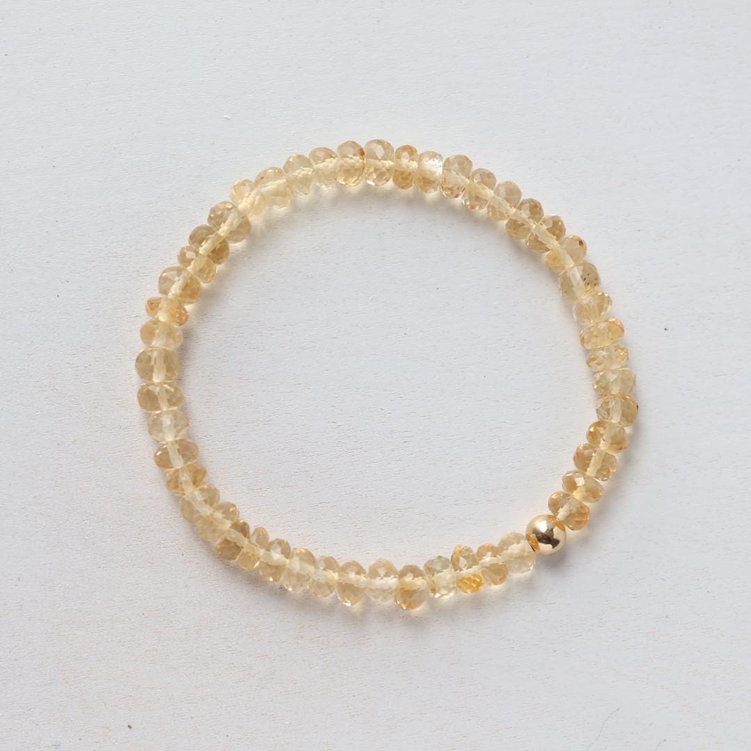 Natural Citrine Bracelet Stretch 6mm Simple Gold Filled Beaded Elastic Jewelry Everyday November Birthstone Birthday Gift Mom Grandma Wife