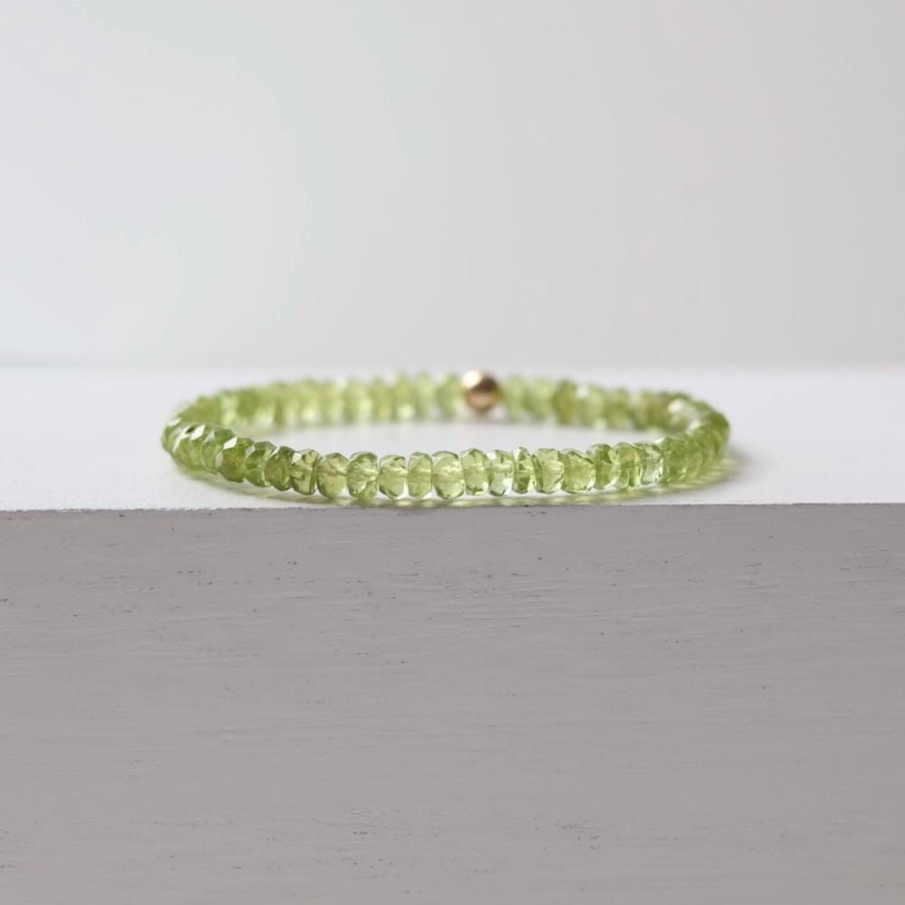 Natural Peridot Bracelet Stretch Simple Gold Filled Beaded Elastic Jewelry Everyday August Birthstone Birthday Gift Mom Grandma Wife