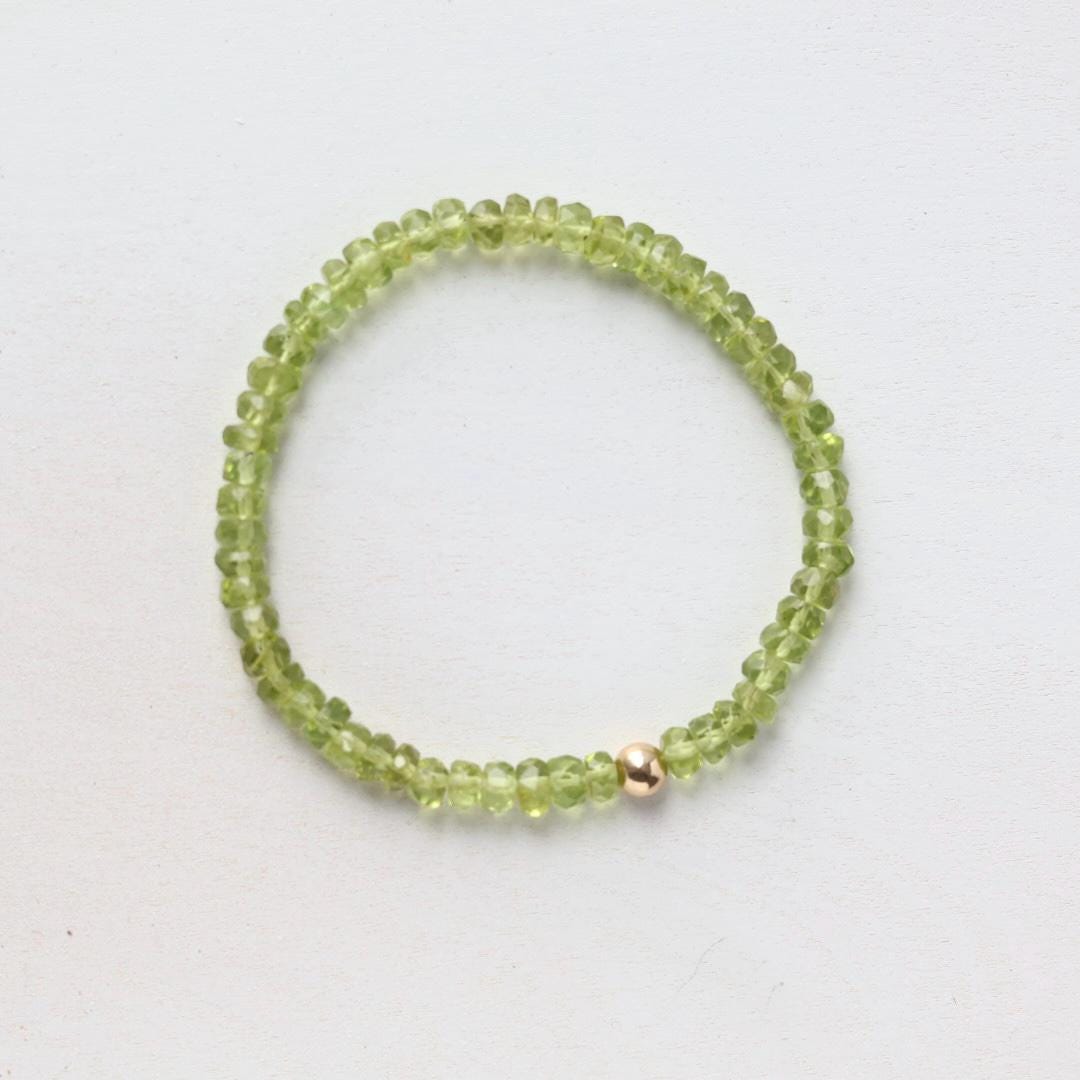 Natural Peridot Bracelet Stretch Simple Gold Filled Beaded Elastic Jewelry Everyday August Birthstone Birthday Gift Mom Grandma Wife