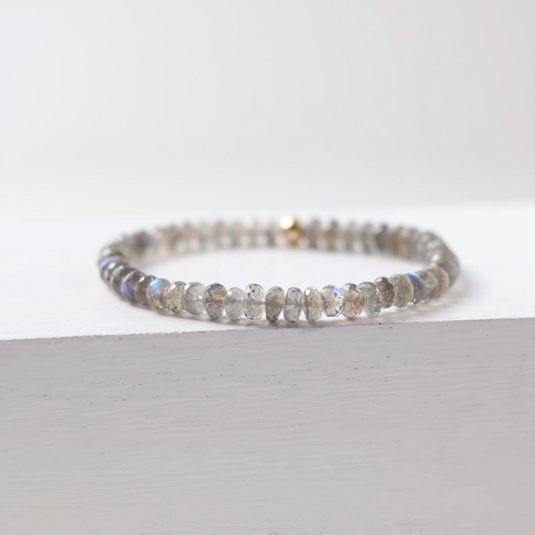AAA Labradorite Bracelet Stretch Simple Gold Filled Beaded Elastic Jewelry Everyday August Birthstone Birthday Gift Mom Grandma Wife