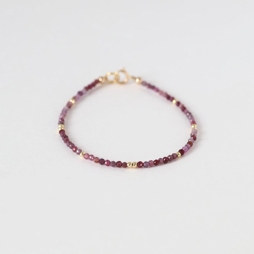 Tiny Ruby Bracelet Dainty Beaded Pink Gemstone Bracelet Minimalist July Birthstone Jewelry Crystal Birthday Gift 40th Anniversary Mom Wife