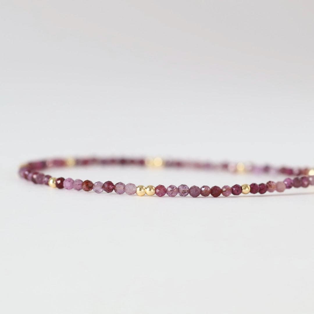 Tiny Ruby Bracelet Dainty Beaded Pink Gemstone Bracelet Minimalist July Birthstone Jewelry Crystal Birthday Gift 40th Anniversary Mom Wife