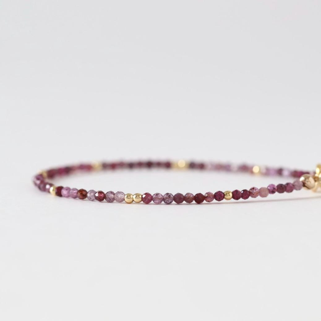 Tiny Ruby Bracelet Dainty Beaded Pink Gemstone Bracelet Minimalist July Birthstone Jewelry Crystal Birthday Gift 40th Anniversary Mom Wife