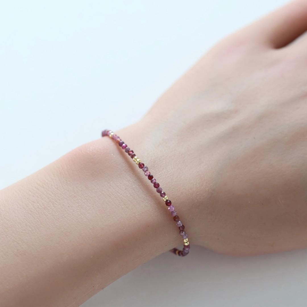 Tiny Ruby Bracelet Dainty Beaded Pink Gemstone Bracelet Minimalist July Birthstone Jewelry Crystal Birthday Gift 40th Anniversary Mom Wife