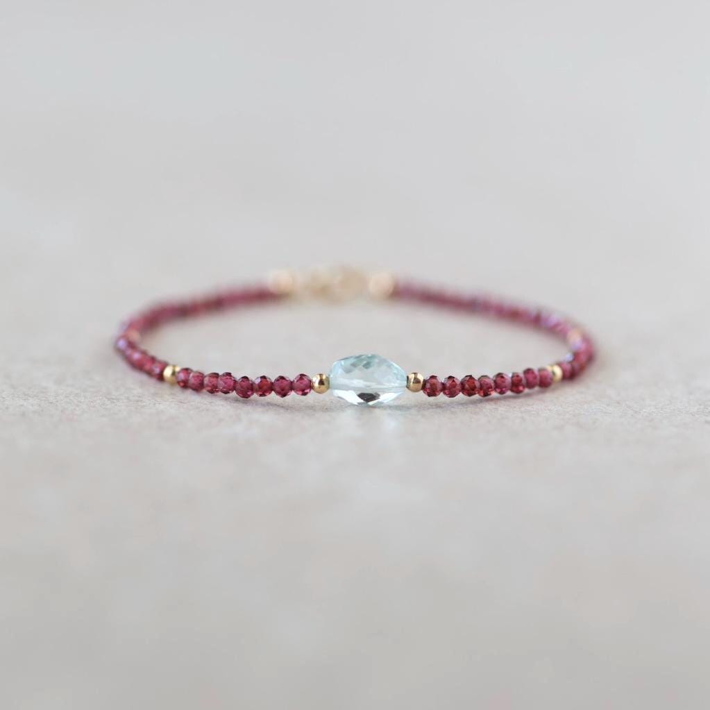 Tiny Garnet and Aquamarine Bracelet