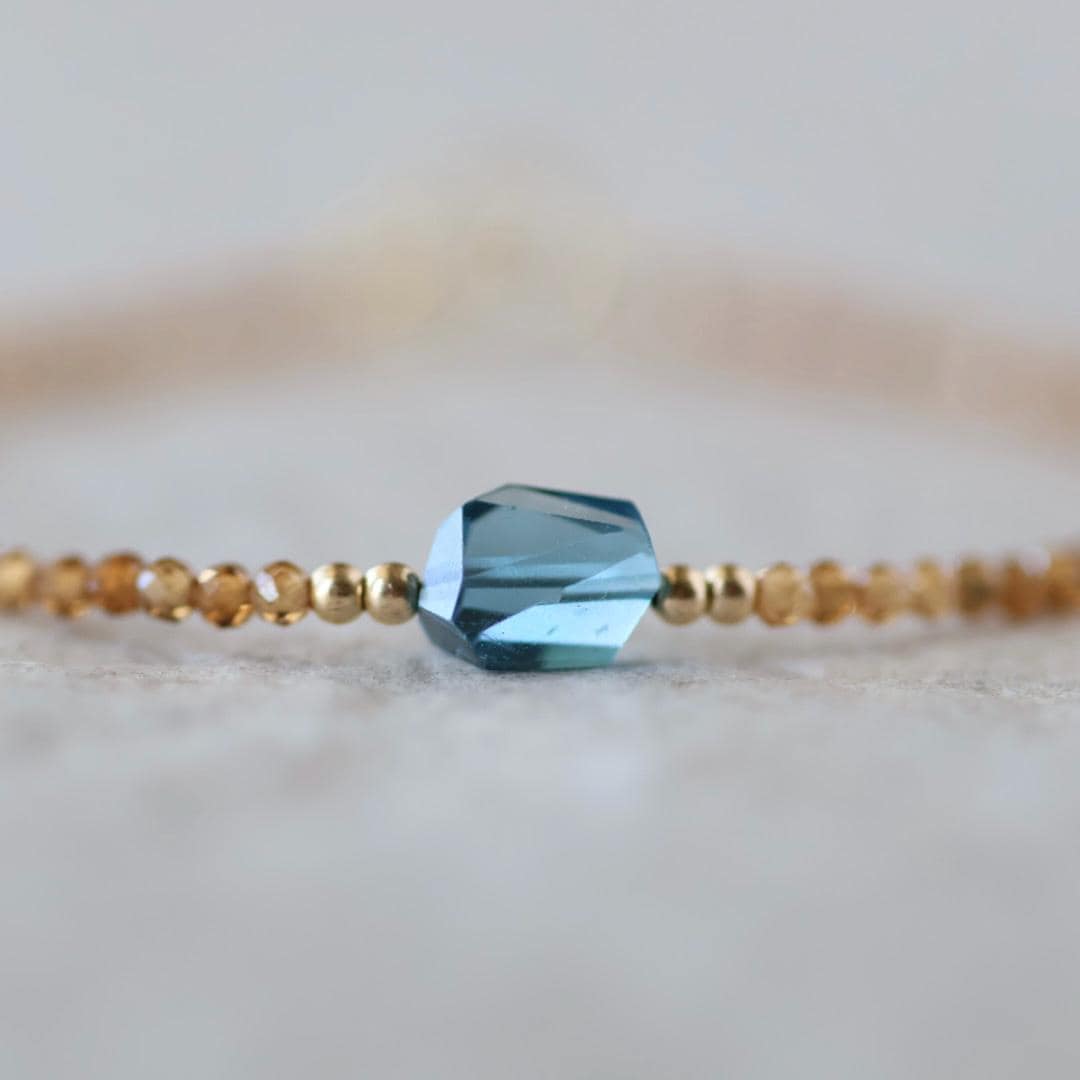 Tiny London Blue Topaz Bracelet Dainty Gemstone Beaded Jewelry Minimalist Crystal December Birthstone Birthday Gift Mom Wife Bridesmaid Gift