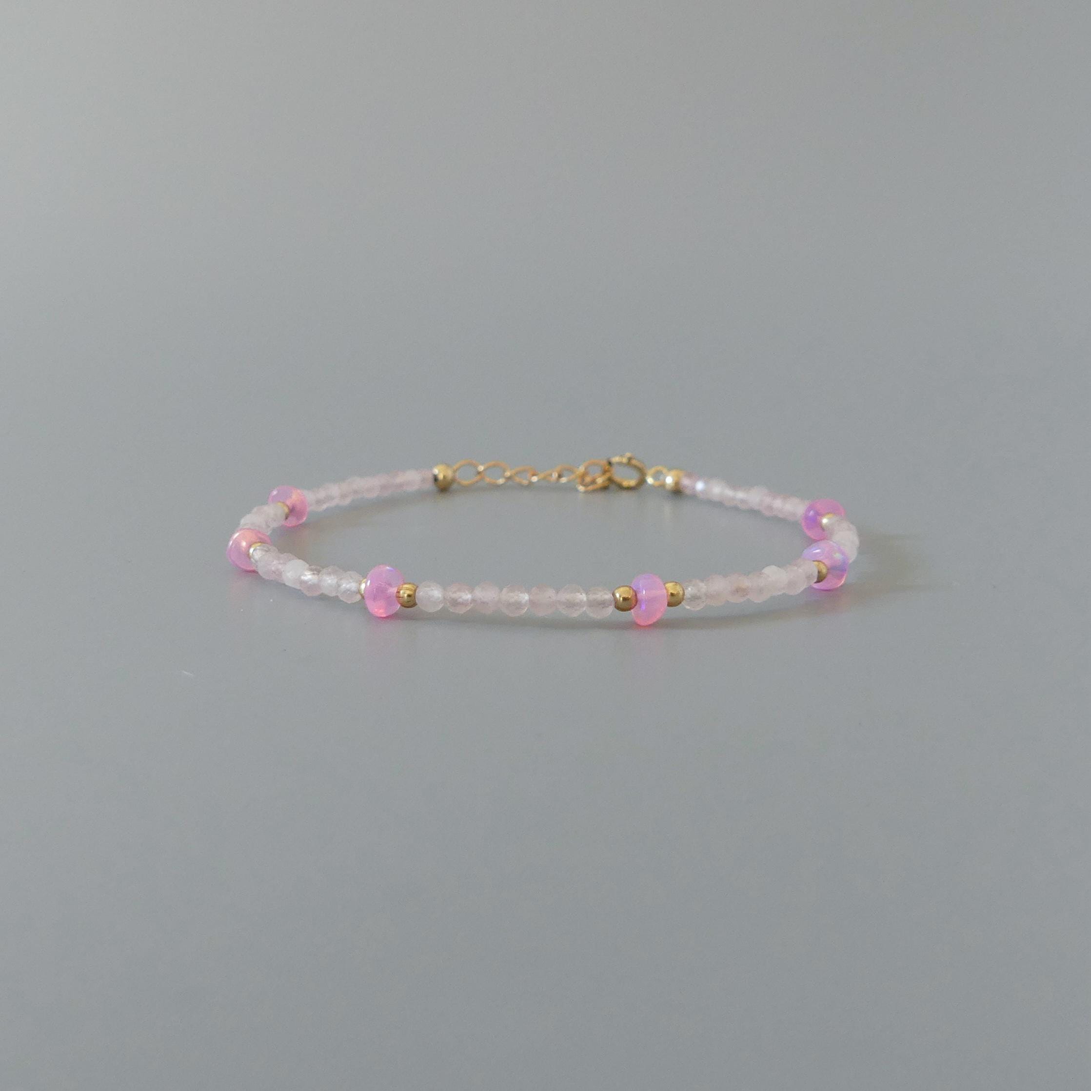 Tiny Rose Quartz Bracelet Dainty Pink Opal Bracelet Pink Beaded Bracelet Gold Filled Minimalist Jewelry Self Care Gift Bridesmaid Mom Wife