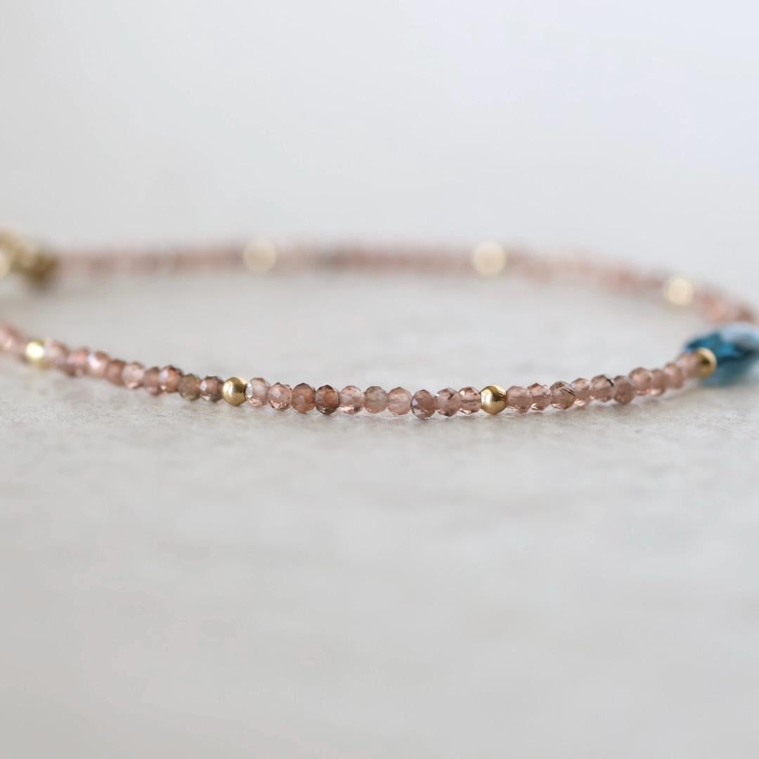 Tiny Andalusite Bracelet Dainty London Blue Topaz Gemstone Beaded Jewelry Minimalist Stacking December Birthstone Birthday Gift For Women
