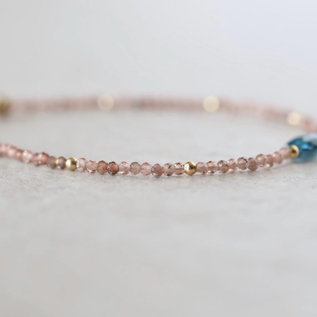 Tiny Andalusite Bracelet Dainty London Blue Topaz Gemstone Beaded Jewelry Minimalist Stacking December Birthstone Birthday Gift For Women