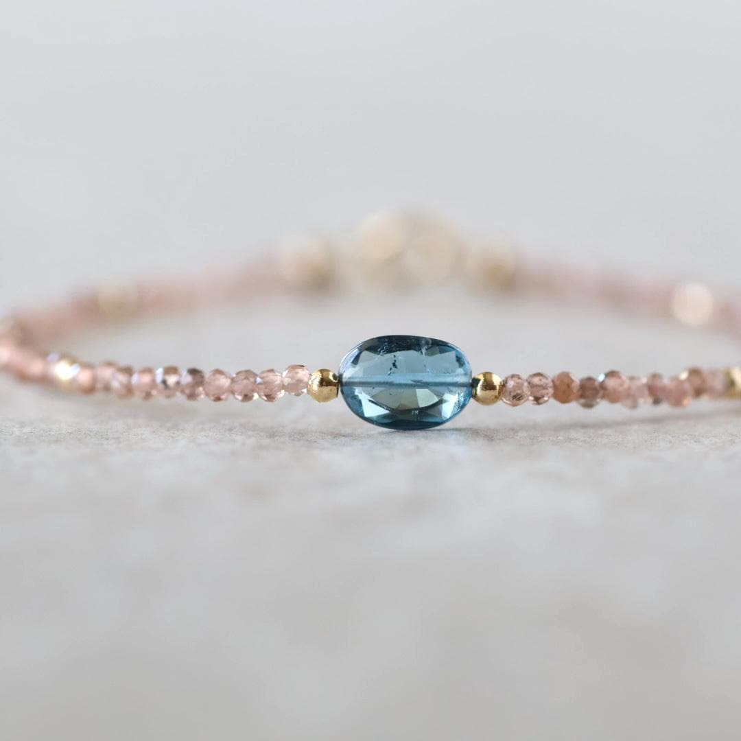 Tiny Andalusite Bracelet Dainty London Blue Topaz Gemstone Beaded Jewelry Minimalist Stacking December Birthstone Birthday Gift For Women