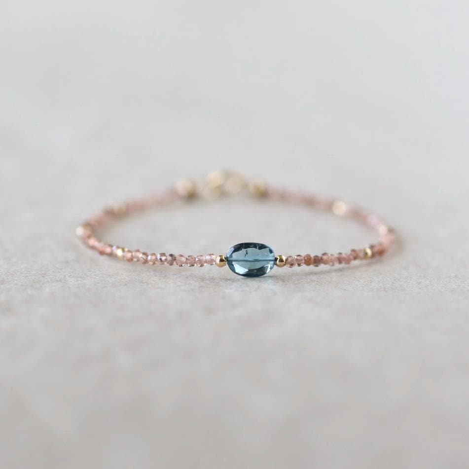 Tiny Andalusite Bracelet Dainty London Blue Topaz Gemstone Beaded Jewelry Minimalist Stacking December Birthstone Birthday Gift For Women
