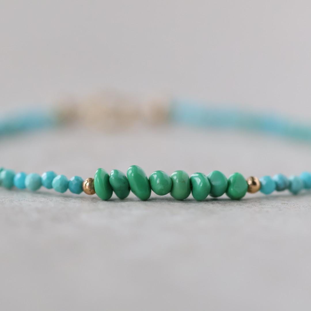 Tiny Arizona Turquoise Bracelet Dainty Green Turquoise Gemstone Beaded Bracelet Crystal December Birthstone Jewelry Minimalist Birthday Gift