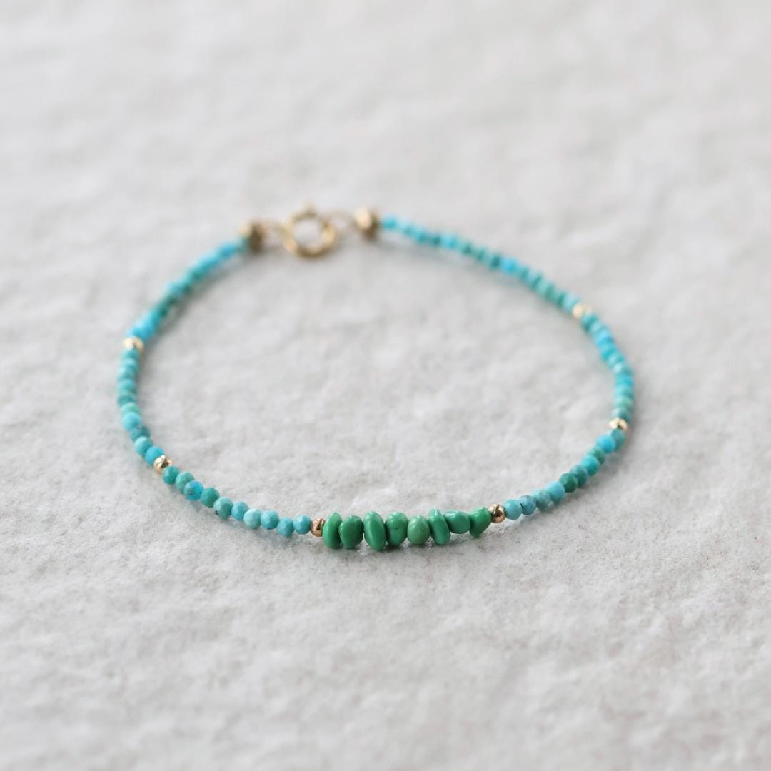 Tiny Arizona Turquoise Bracelet Dainty Green Turquoise Gemstone Beaded Bracelet Crystal December Birthstone Jewelry Minimalist Birthday Gift