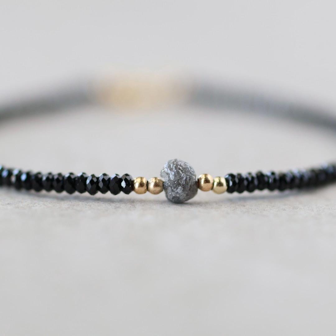 Tiny Diamond and Black Spinel Bracelet