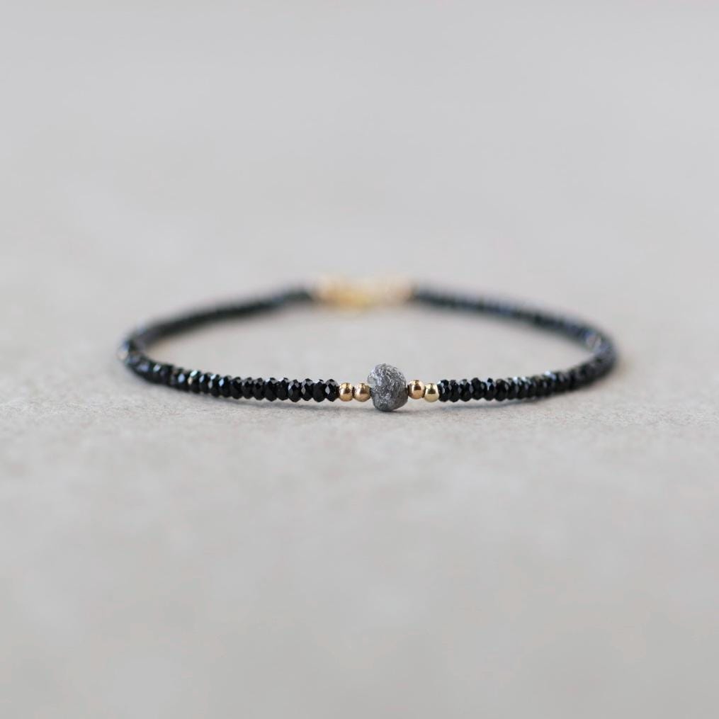 Tiny Diamond and Black Spinel Bracelet