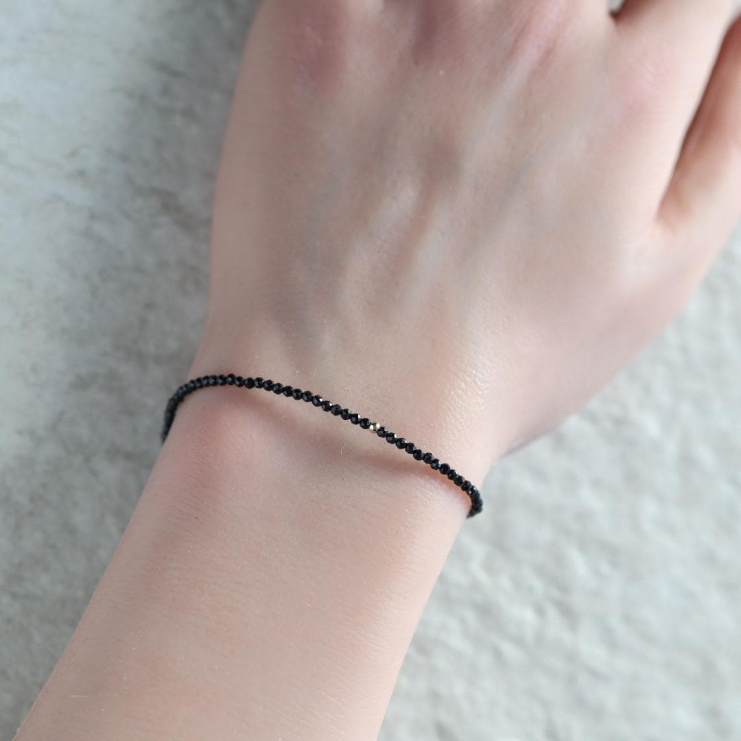 Tiny Black Tourmaline Bracelet Dainty Gemstone Beaded Bracelet Minimalist Black Crystal Jewelry October Birthstone Birthday Gift Mom Wife