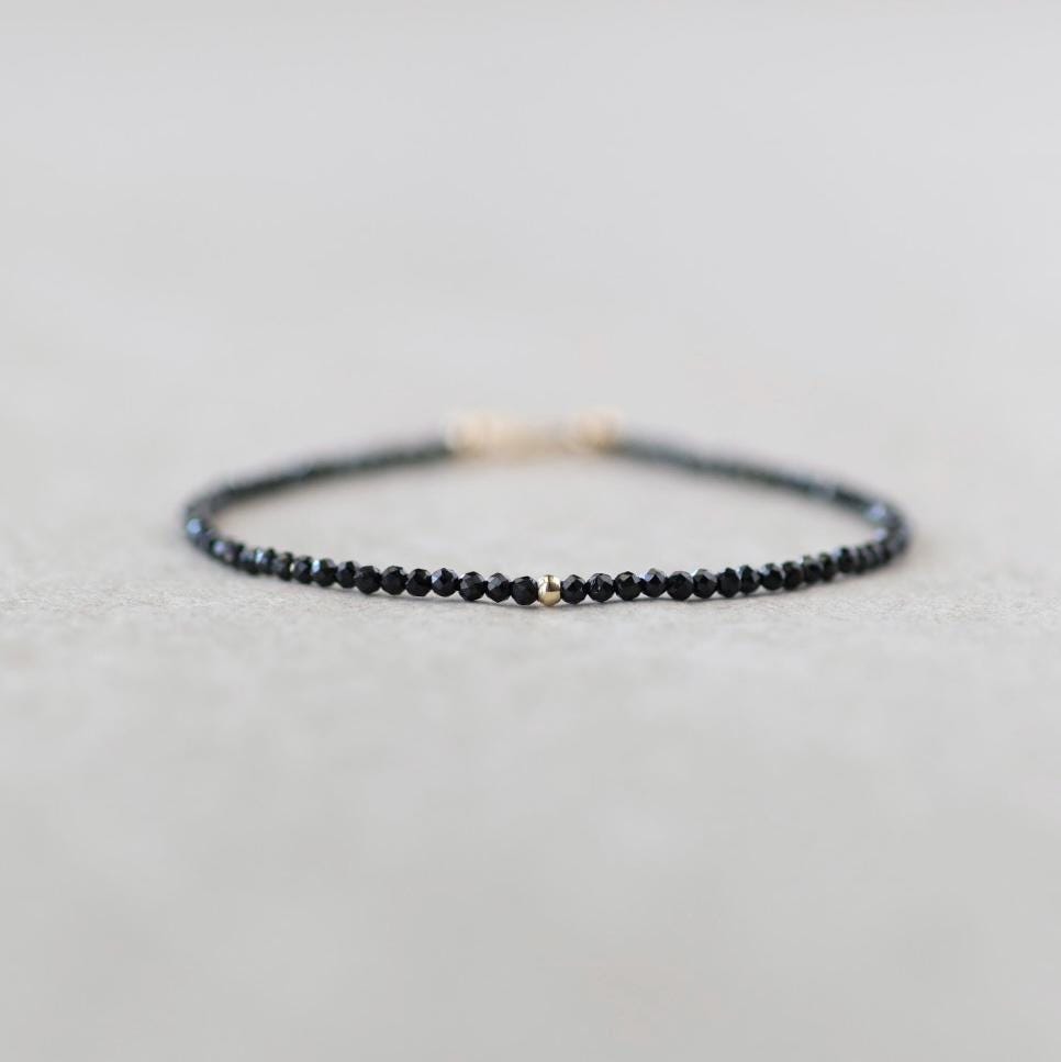 Tiny Black Tourmaline Bracelet Dainty Gemstone Beaded Bracelet Minimalist Black Crystal Jewelry October Birthstone Birthday Gift Mom Wife