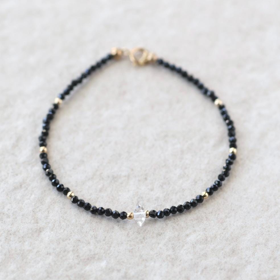 Tiny Black Tourmaline Bracelet Dainty Gemstone Beaded Bracelet Minimalist Black Crystal Jewelry October Birthstone Birthday Gift Mom Wife