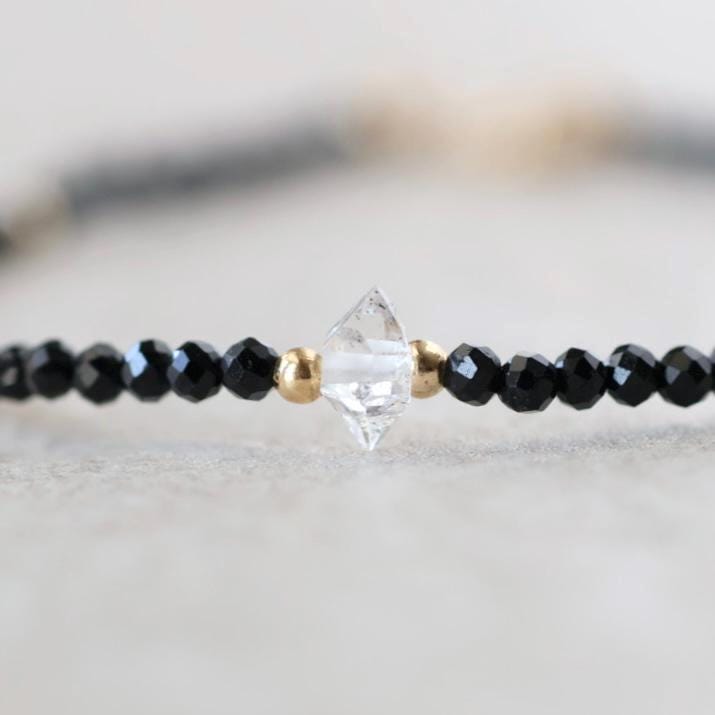 Tiny Black Tourmaline Bracelet Dainty Gemstone Beaded Bracelet Minimalist Black Crystal Jewelry October Birthstone Birthday Gift Mom Wife