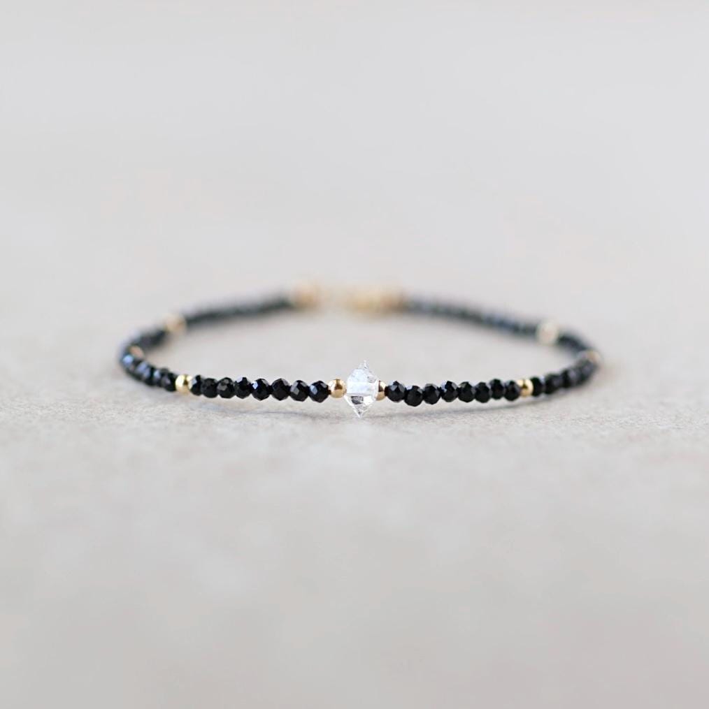 Tiny Black Tourmaline Bracelet Dainty Gemstone Beaded Bracelet Minimalist Black Crystal Jewelry October Birthstone Birthday Gift Mom Wife