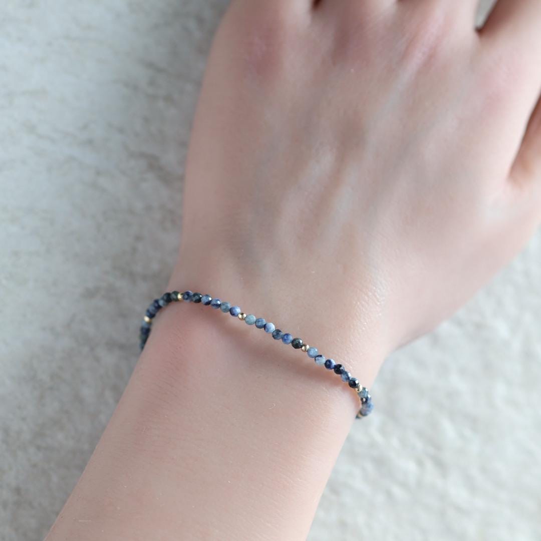 Tiny Blue Sapphire Bracelet Dainty Gemstone Beaded Bracelet Crystal Minimalist Jewelry September Birthstone Gift for Women Wife Daughter
