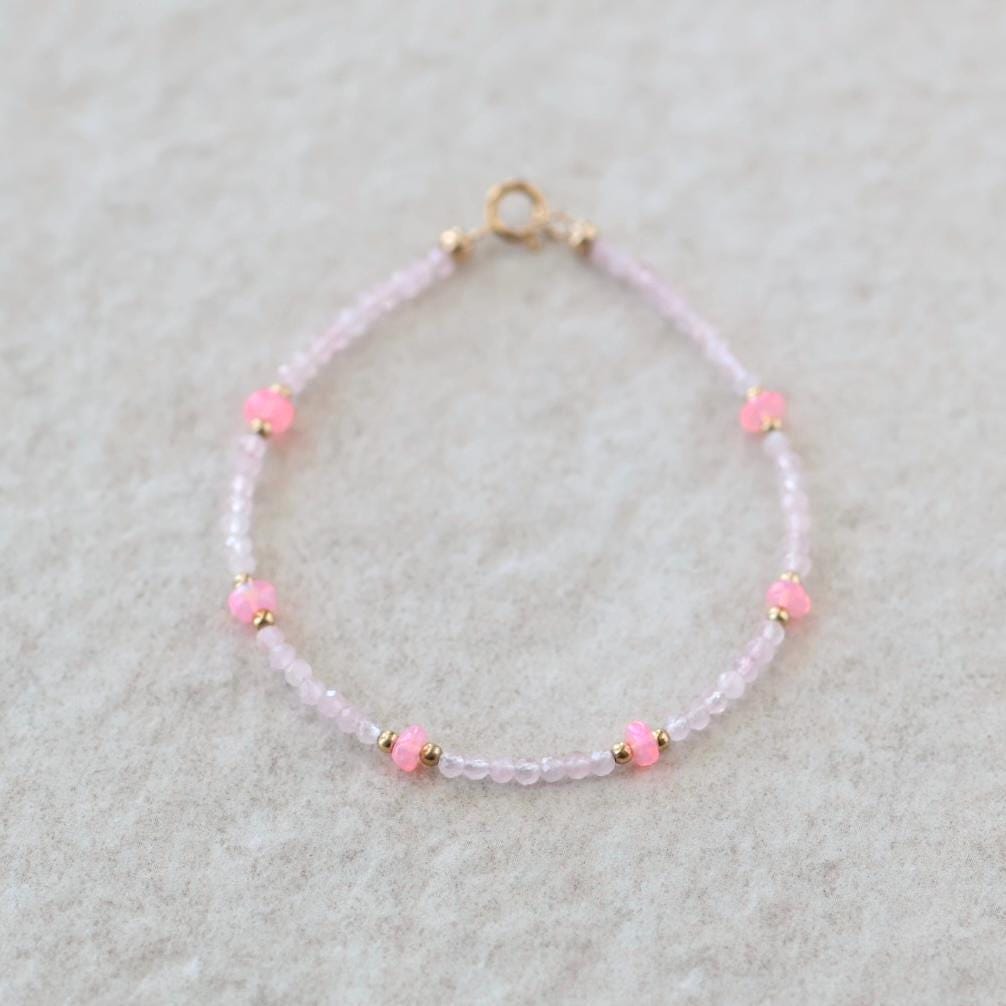 Tiny Rose Quartz and Pink Opal Bracelet