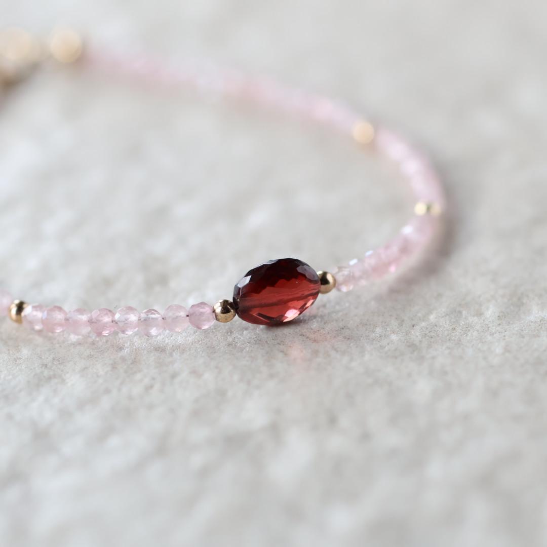 Tiny Rose Quartz and Garnet Bracelet