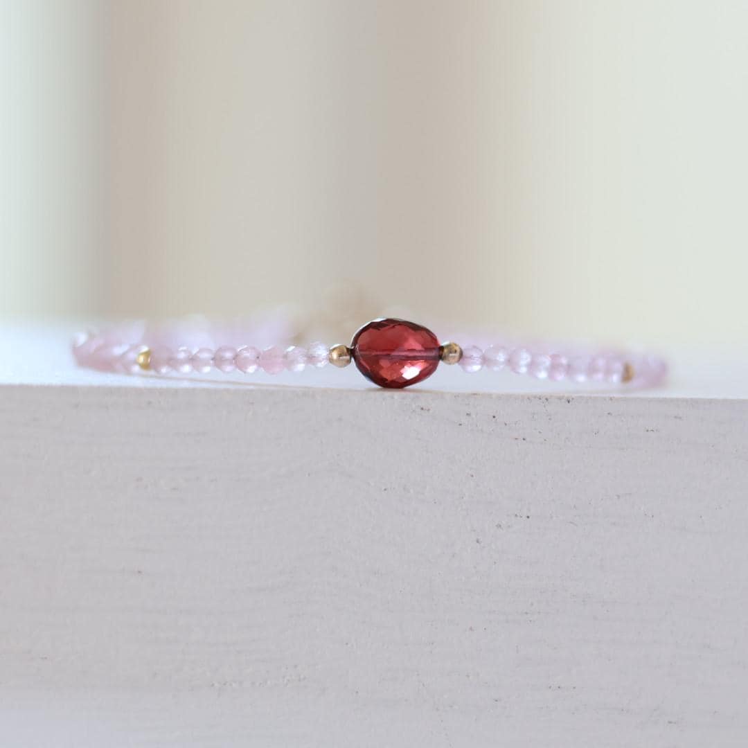 Tiny Rose Quartz and Garnet Bracelet