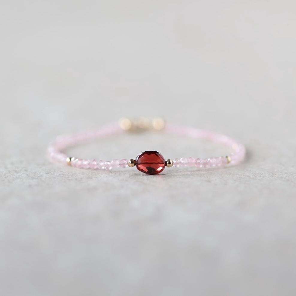 Tiny Rose Quartz and Garnet Bracelet