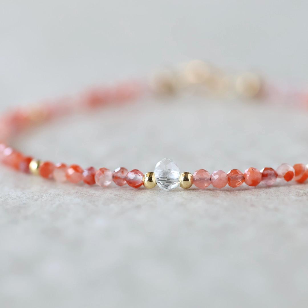 Tiny Carnelian Bracelet Dainty Gemstone Beaded Bracelet Sparkly Orange Crystal Bracelet Stackable Abundance Gift Birthday For Women Wife Mom