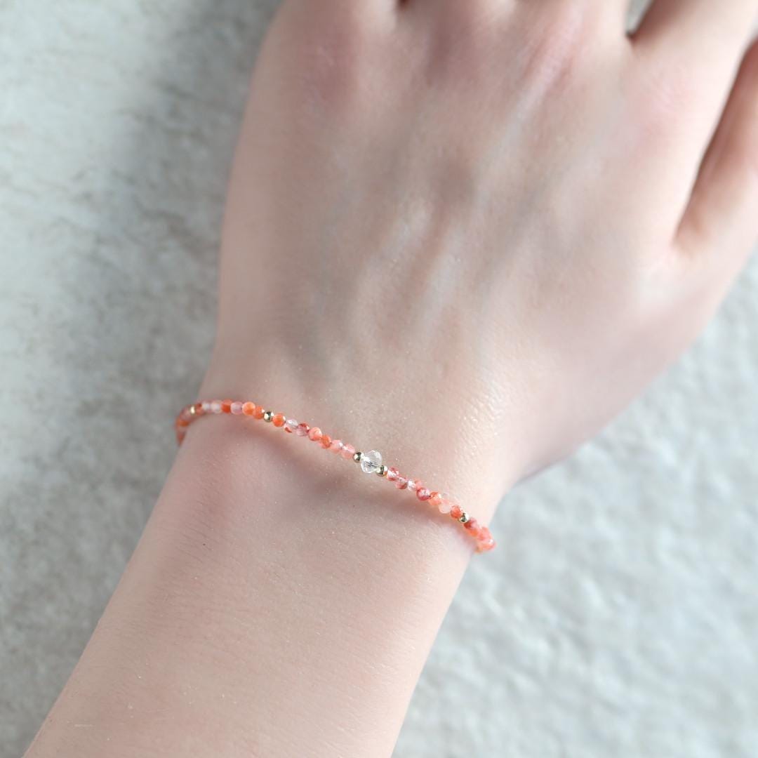 Tiny Carnelian Bracelet Dainty Gemstone Beaded Bracelet Sparkly Orange Crystal Bracelet Stackable Abundance Gift Birthday For Women Wife Mom