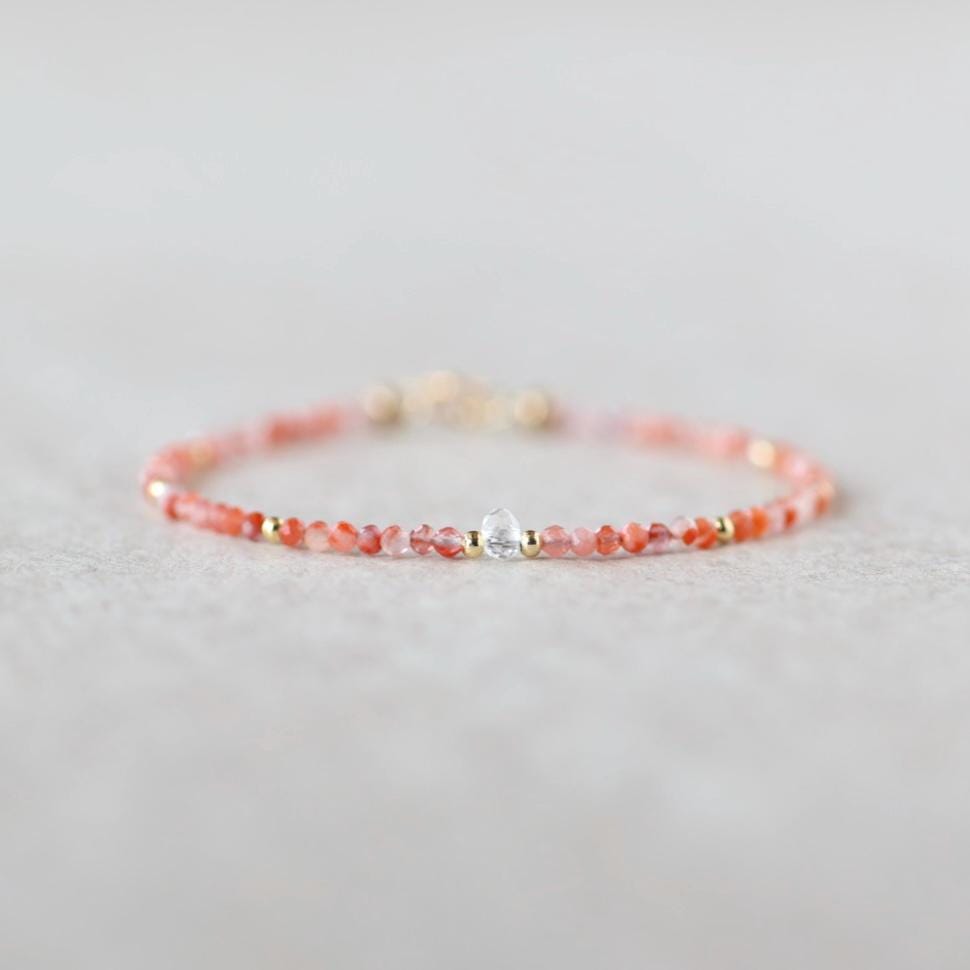 Tiny Carnelian Bracelet Dainty Gemstone Beaded Bracelet Sparkly Orange Crystal Bracelet Stackable Abundance Gift Birthday For Women Wife Mom
