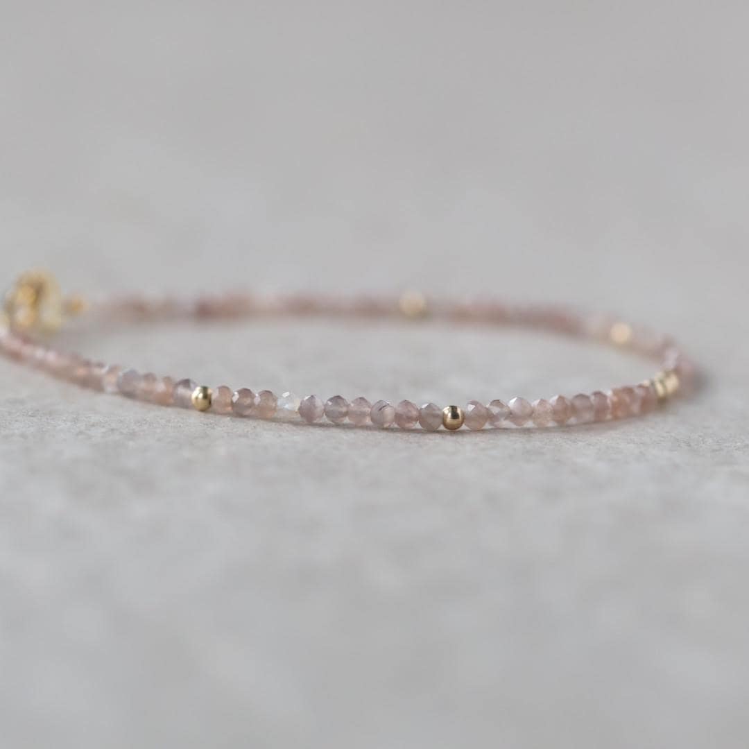 Tiny Chocolate Moonstone Bracelet Dainty Gemstone Beaded Jewelry Minimalist June Birthstone Birthday Gift for Women Mom Wife Friend Daughter
