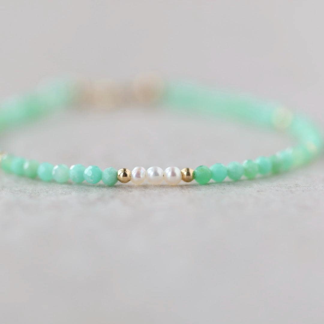 Tiny Chrysoprase Bracelet Dainty Pearl Gemstone Beaded Bracelet Stacking Minimalist Jewelry Crystal Birthday Gift for Women Wife Daughter