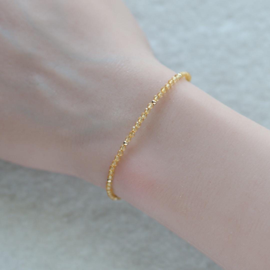 Tiny Citrine Bracelet Dainty Gemstone Beaded Bracelet Yellow Crystal Minimalist Jewelry November Birthstone Gift for Women Mom Wife Daughter