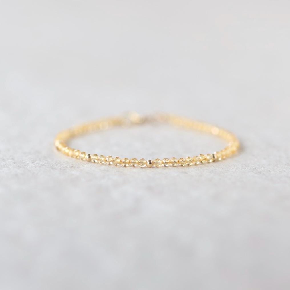 Tiny Citrine Bracelet Dainty Gemstone Beaded Bracelet Yellow Crystal Minimalist Jewelry November Birthstone Gift for Women Mom Wife Daughter
