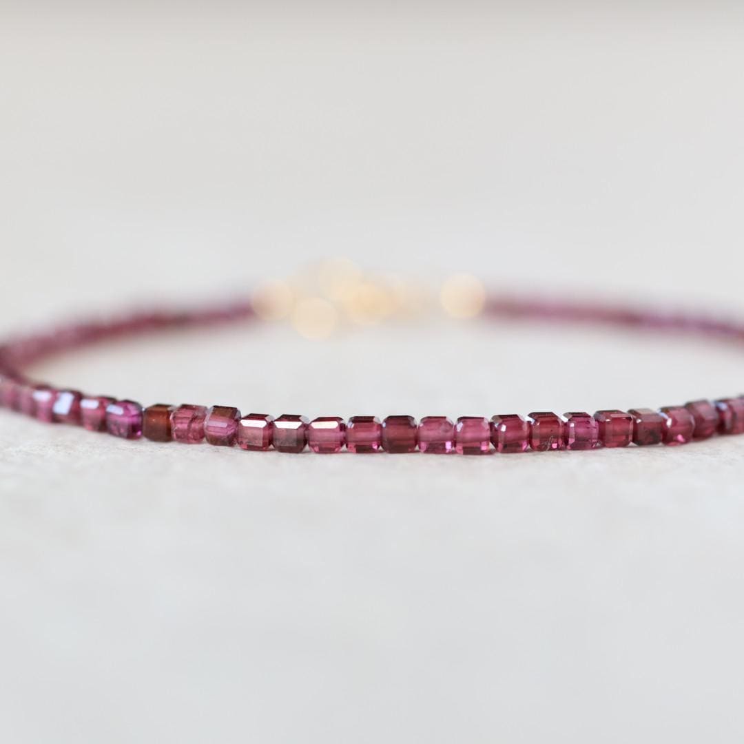 Tiny Garnet Bracelet Dainty Gemstone Beaded Bracelet Red Crystal Boho Chic Minimalist Jewelry January Birthstone Gift Birthday Mom Wife