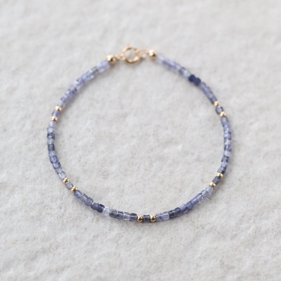 Tiny Iolite Bracelet Dainty Gold Filled Bracelet Gemstone Blue Crystal Jewelry Minimalist Stacking Bracelet Birthday Gift for Women