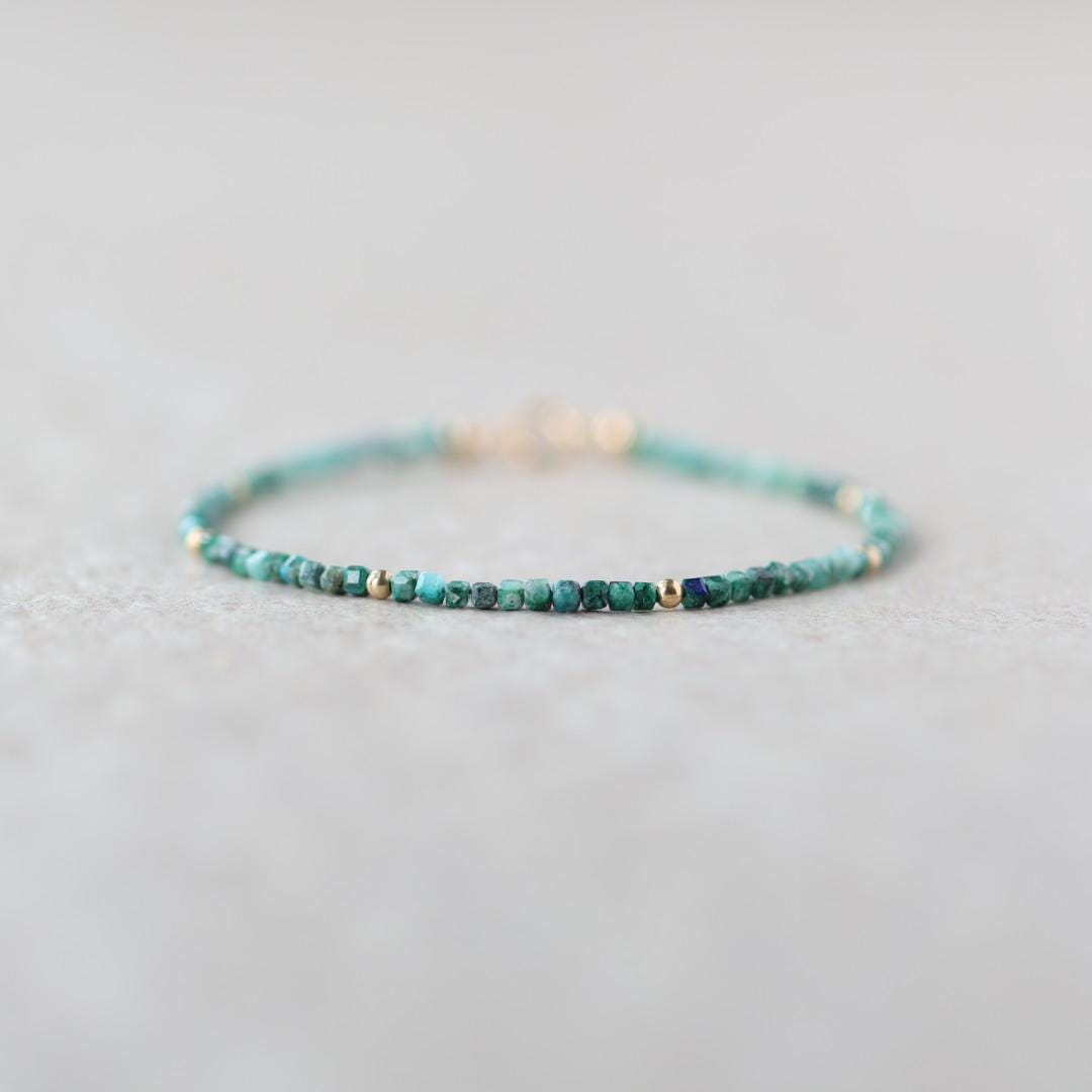 Tiny Malacholla Bracelet Dainty Malachite Bracelet Chrysocolla Gold filled Beaded Jewelry Minimalist Chic Everyday Stacking Gift for Women