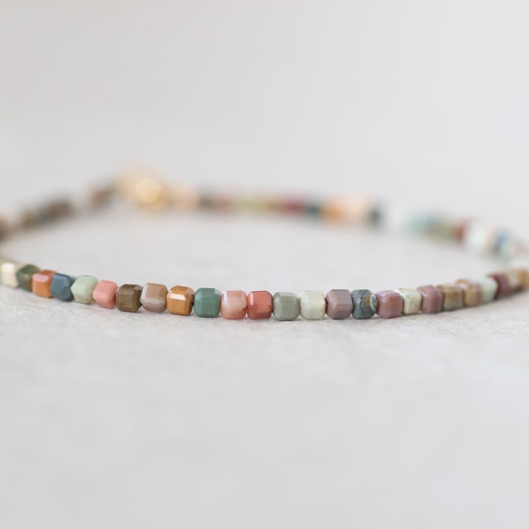 Tiny Fancy Jasper Bracelet Dainty Ocean Jasper Rainbow Crystal Bracelet Gemstone Delicate Minimalist Jewelry Healing Birthday Gift Mom Wife