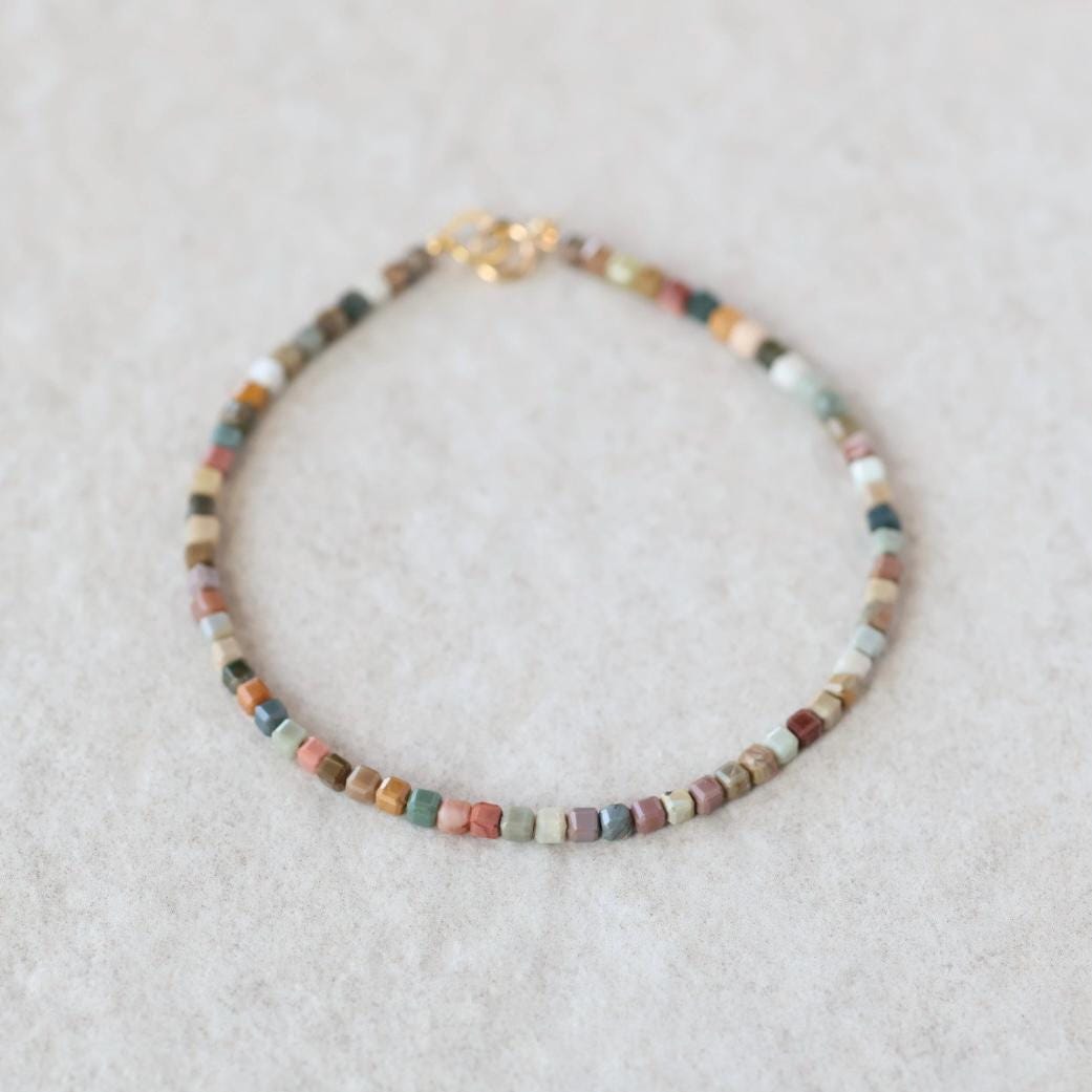 Tiny Fancy Jasper Bracelet Dainty Ocean Jasper Rainbow Crystal Bracelet Gemstone Delicate Minimalist Jewelry Healing Birthday Gift Mom Wife