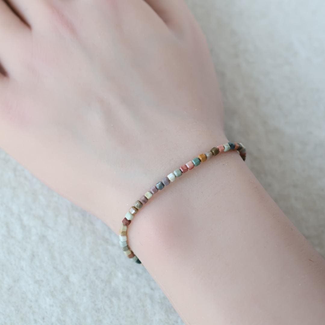 Tiny Fancy Jasper Bracelet Dainty Ocean Jasper Rainbow Crystal Bracelet Gemstone Delicate Minimalist Jewelry Healing Birthday Gift Mom Wife