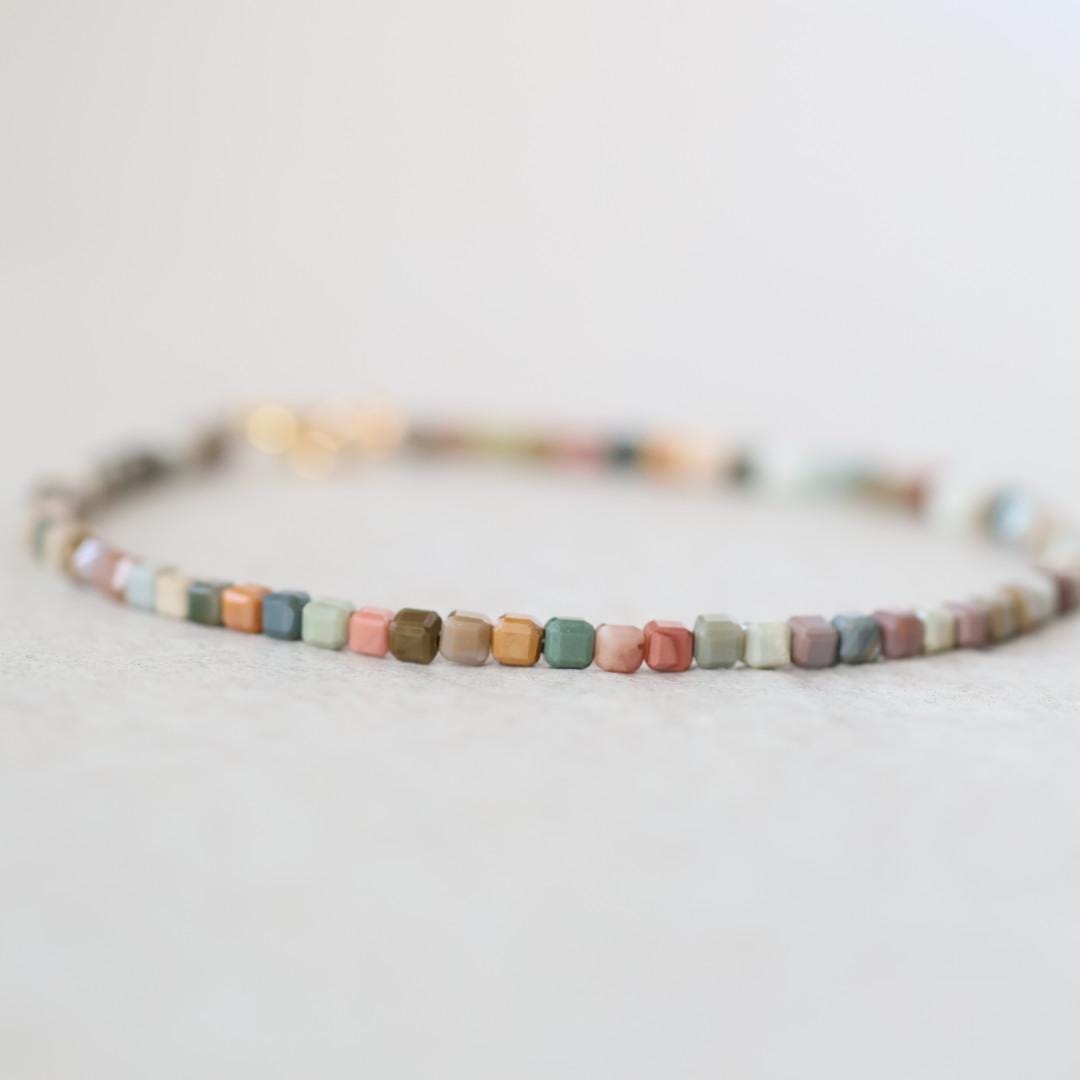 Tiny Fancy Jasper Bracelet Dainty Ocean Jasper Rainbow Crystal Bracelet Gemstone Delicate Minimalist Jewelry Healing Birthday Gift Mom Wife