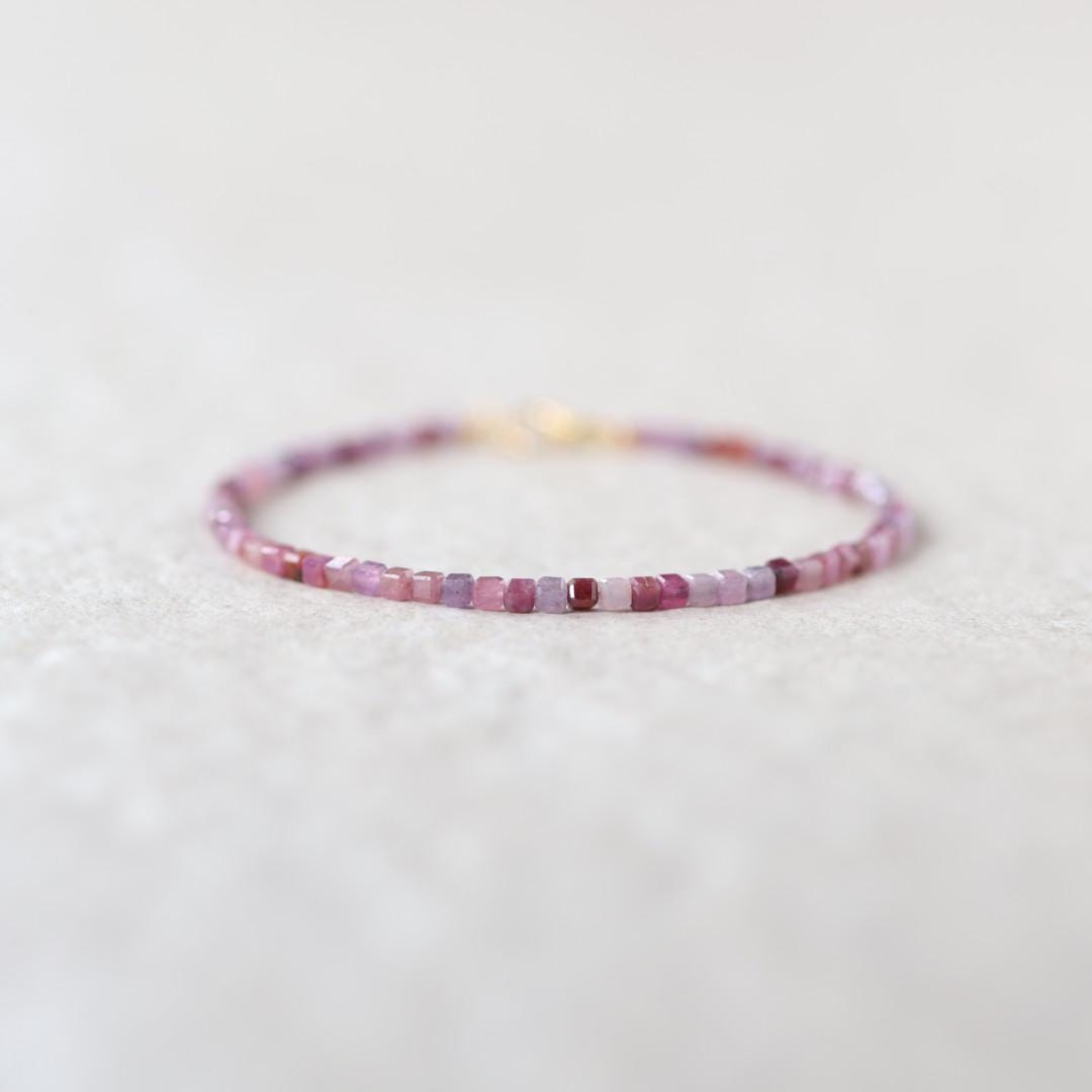 Tiny Ruby Bracelet Dainty Beaded Bracelet Pink Crystal Jewelry Minimalist July Birthstone Birthday Gift for Women Bridesmaid Gift Idea