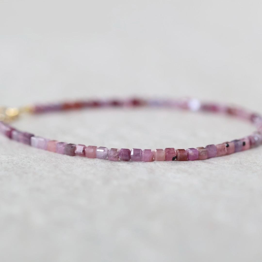 Tiny Ruby Bracelet Dainty Beaded Bracelet Pink Crystal Jewelry Minimalist July Birthstone Birthday Gift for Women Bridesmaid Gift Idea