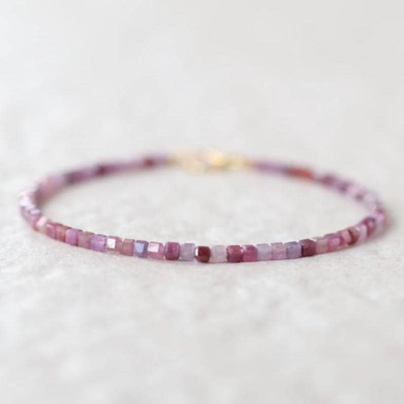 Tiny Ruby Bracelet Dainty Beaded Bracelet Pink Crystal Jewelry Minimalist July Birthstone Birthday Gift for Women Bridesmaid Gift Idea