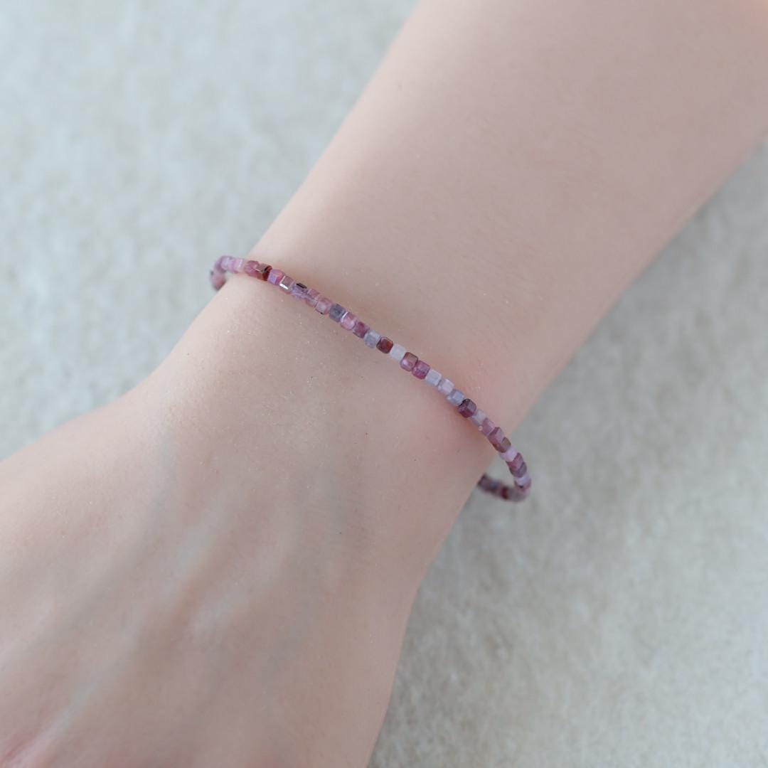 Tiny Ruby Bracelet Dainty Beaded Bracelet Pink Crystal Jewelry Minimalist July Birthstone Birthday Gift for Women Bridesmaid Gift Idea