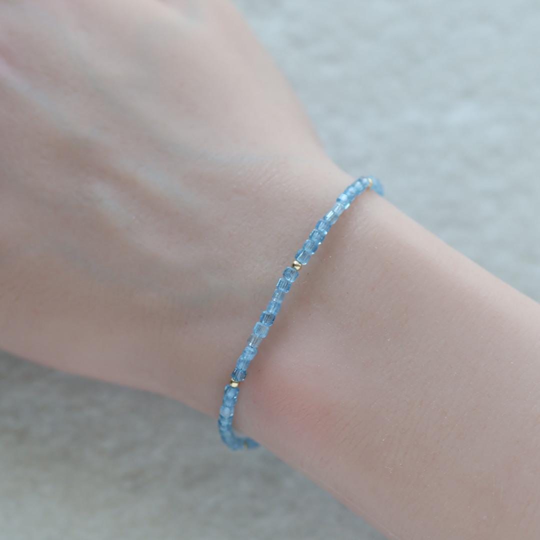 Tiny Aquamarine Bracelet Dainty Santa Maria Gemstone Beaded Bracelet Blue Crystal Jewelry Minimalist March Birthstone Birthday Gift Mom Wife