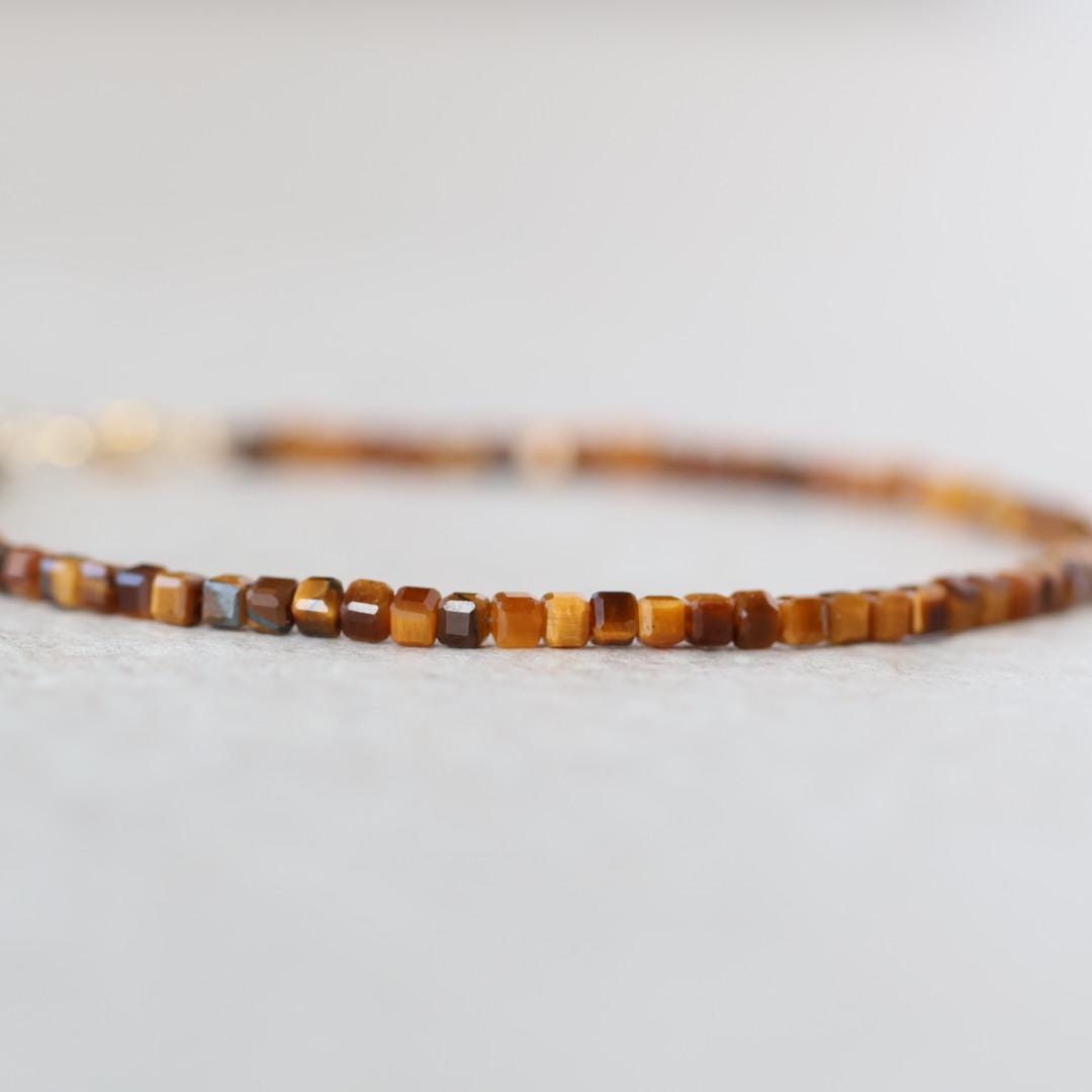 Tiny Tiger Eye Bracelet Dainty Gemstone Beaded Bracelet Healing Crystal Jewelry Minimalist Protection Mom Birthday Gift Wife Daughter Niece